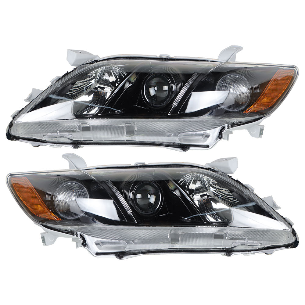 labwork Black Headlights Headlamp Assembly For 2007-2009 Toyota Camry  LH + RH