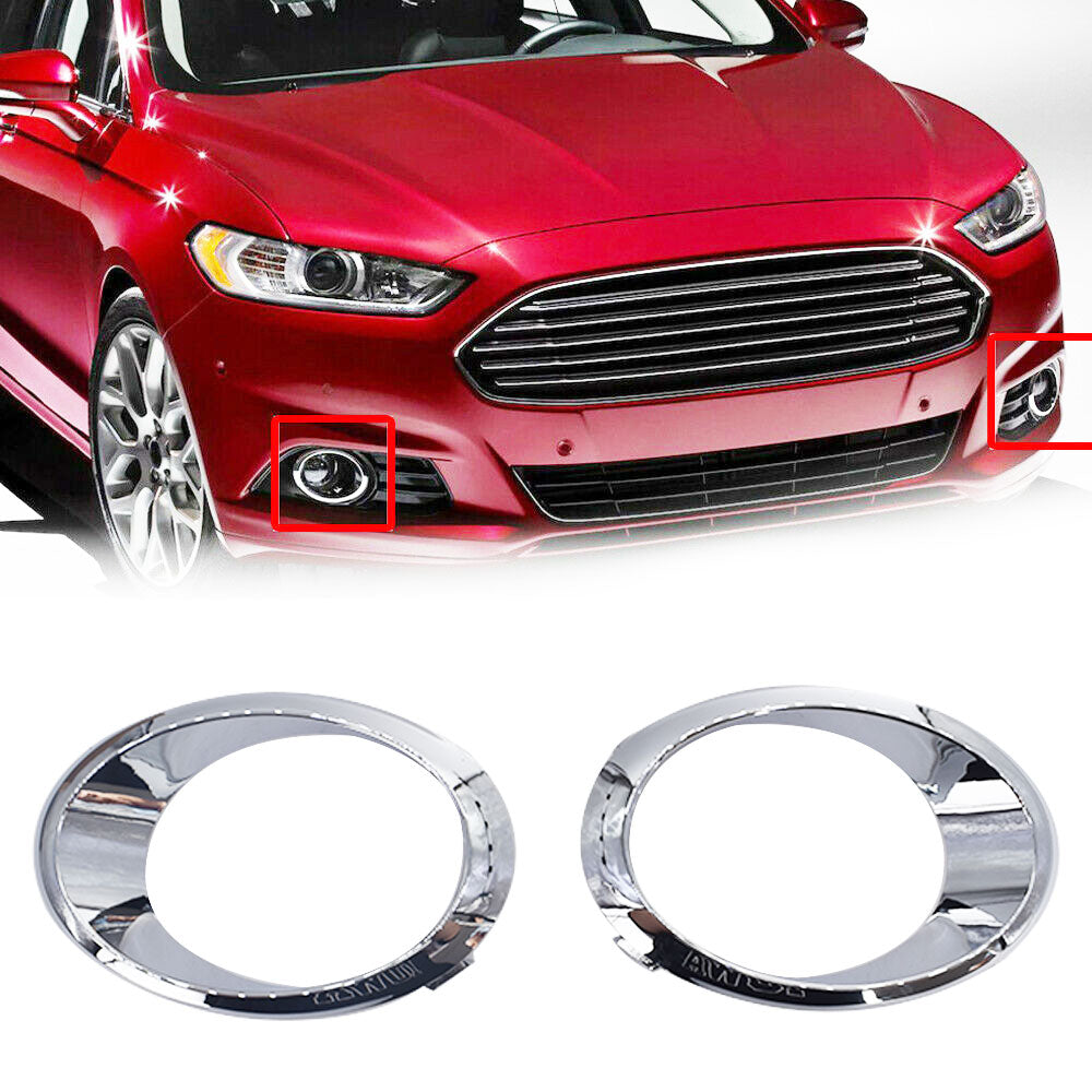 Chrome LH/RH Fog Light Cover Bezel Trim Ring For Ford Fusion Mondeo 2013-2016