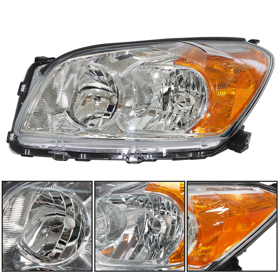 Pair Headlights For 2009-12 Toyota Rav4 Sport Headlamp Halogen Type Chrome Housing