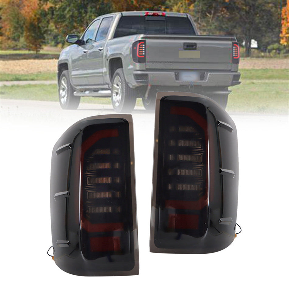 Labwork Left+Right LED Tail Lights Black Lamp Fit For 2014-2018 Chevy Silverado