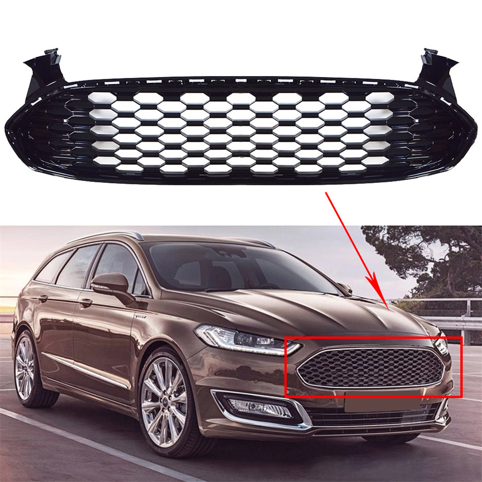 Labwork Honeycomb Front Bumper Mesh Grill Grille for 2013-2016 Ford Fusion Gloss Black