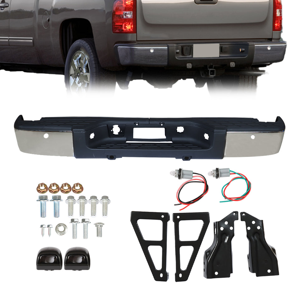 Labwork Rear Bumper For 2007 2008 2009-2013 Chevy Silverado GMC Sierra 1500 Chrome