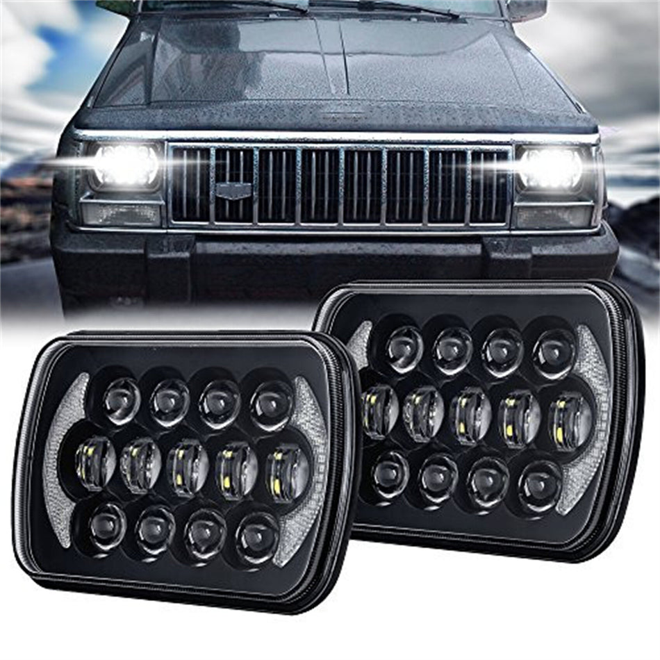 Labwork LED Headlight Beam Halo DRL For Jeep Wrangler Cherokee Pair 5X7" 7x6''