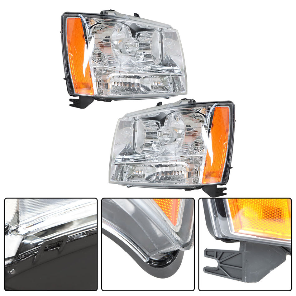 labwork Headlights Driver & Passenger Side Headlamps Chrome Housing fit  2007-2014 Chevy Tahoe/Suburban/Avalanche 1500 2500 GM2502263 GM2503264