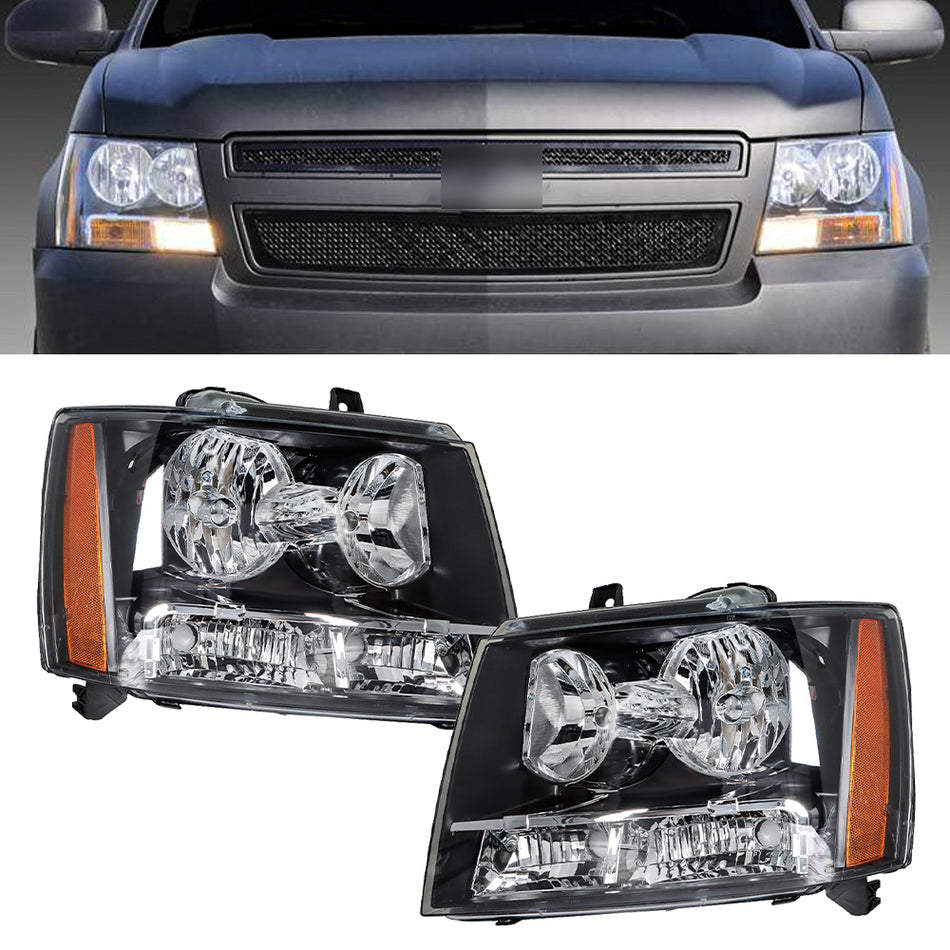 labwork Headlight for 2007-2014 Chevy Suburban Tahoe Avalanche Projector Headlamp for Driver and Passenger Side Black Housing