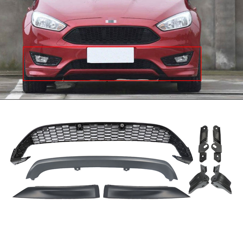 Honeycomb Mesh Lower Bumper Grill & 3pc Front Lips for Ford Focus 2015-2016