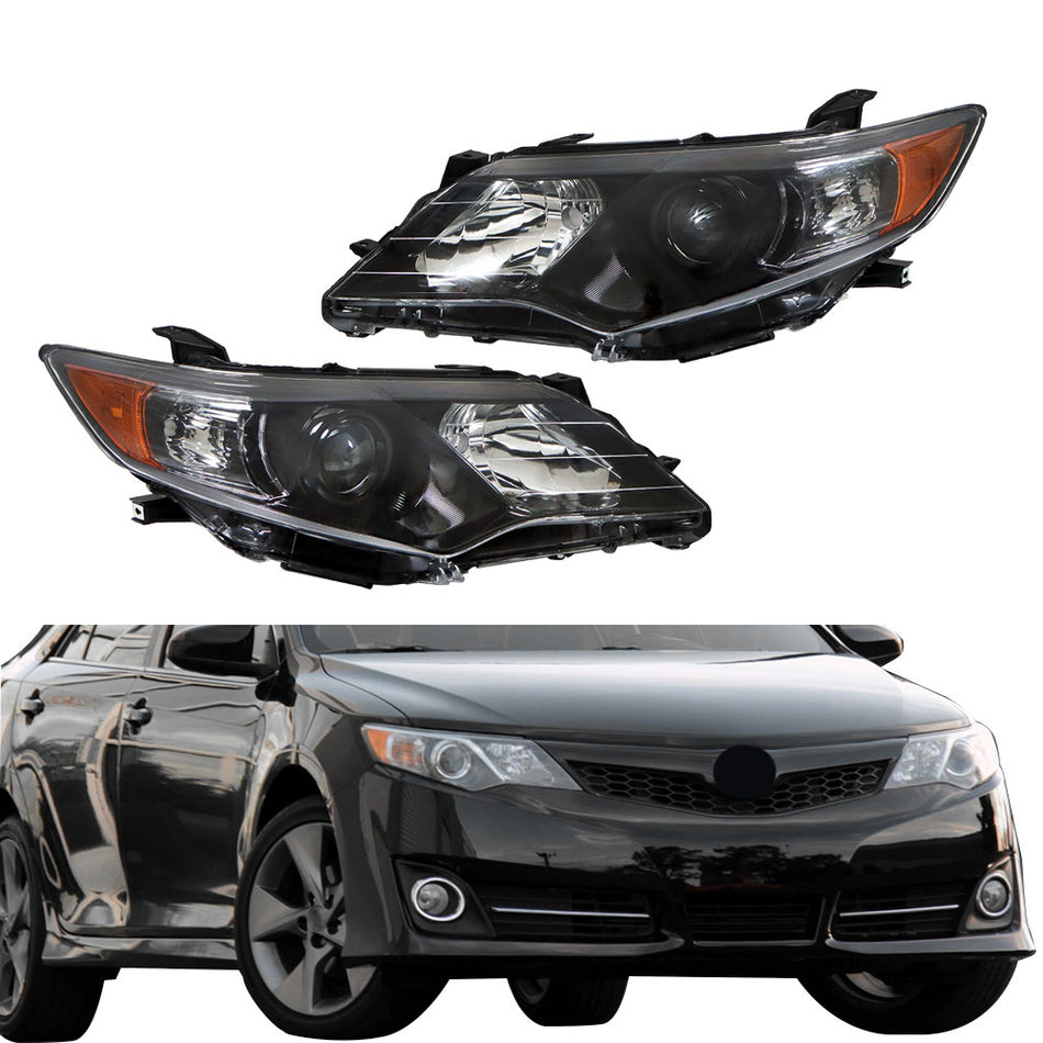 Black Housing Projector Headlights Headlamps For 2012-2014 Toyota Camry 2Pcs