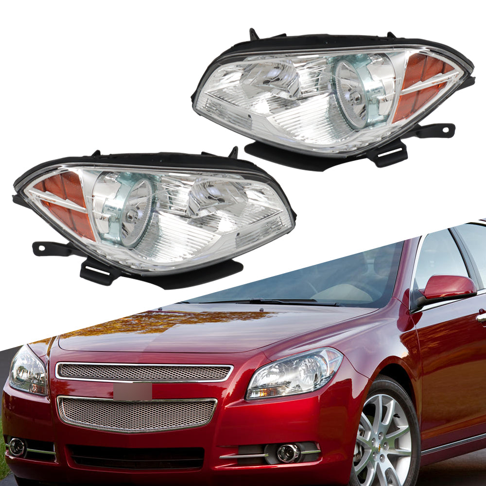 Left + Right Headlights For 2008-2012 Chevy Malibu Headlamp One Pair Clear Lens