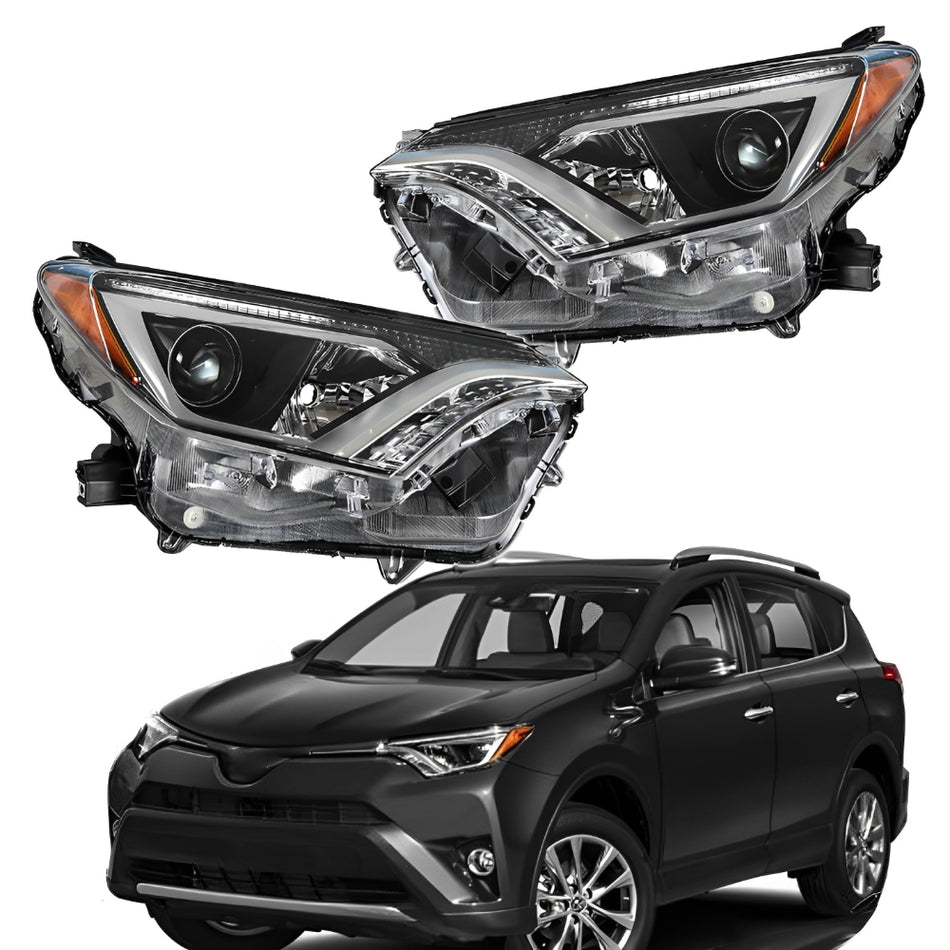 Halogen Projector Headlights Tube Bar Pair Left+Right For 2016-2018 Toyota Rav4