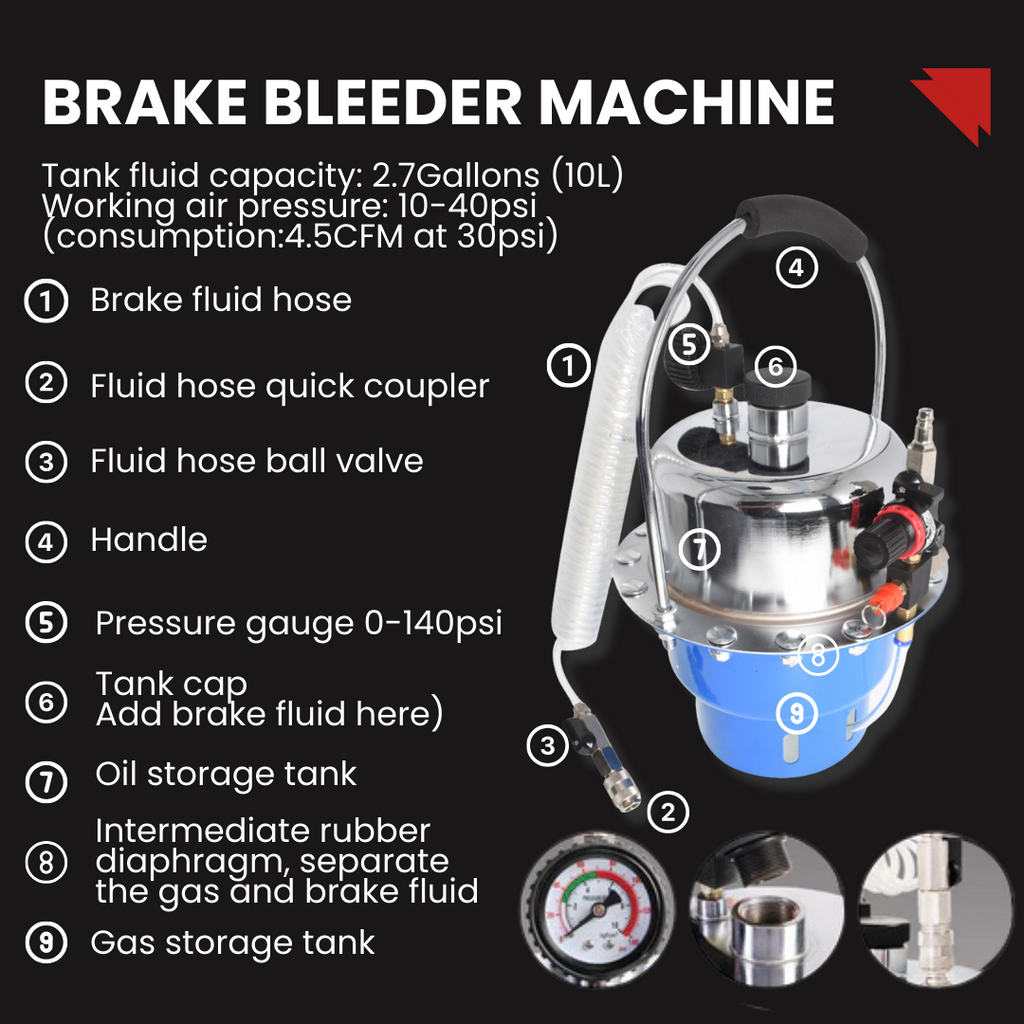 Labwork Pneumatic Air Pressure Kit Brake & Clutch Bleeder Valve System 4.5 CFM'