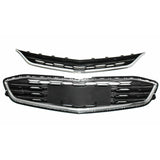 Labwork Front Bumper Upper&Lower Grille For Chevy Malibu 2016-2018 Black Plastic Trim