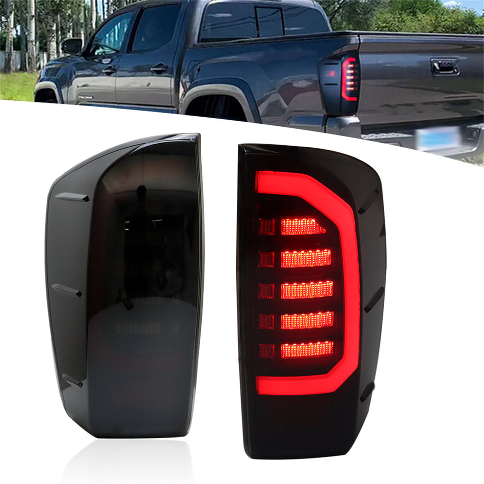 labwork Driver & Passenger Side Smoked Full LED Tail Lights Replacement for 2016-2021 Toyota Tacoma Rear Tail Brake Lamps Assembly Left and Right Side