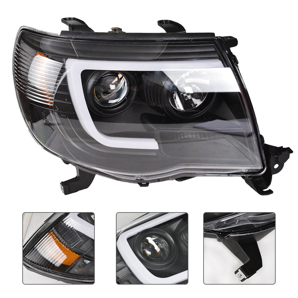 Clear LED Tube Projector Headlights Headlamps Black For Toyota Tacoma 2005-2011