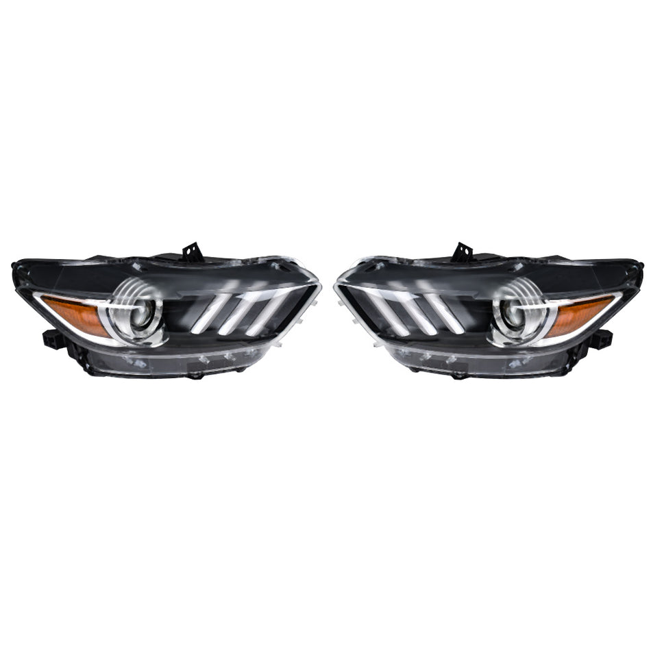 for Ford Mustang 2015-2017 LED Tube HID/Xenon Type Projector Headlight Pair Set