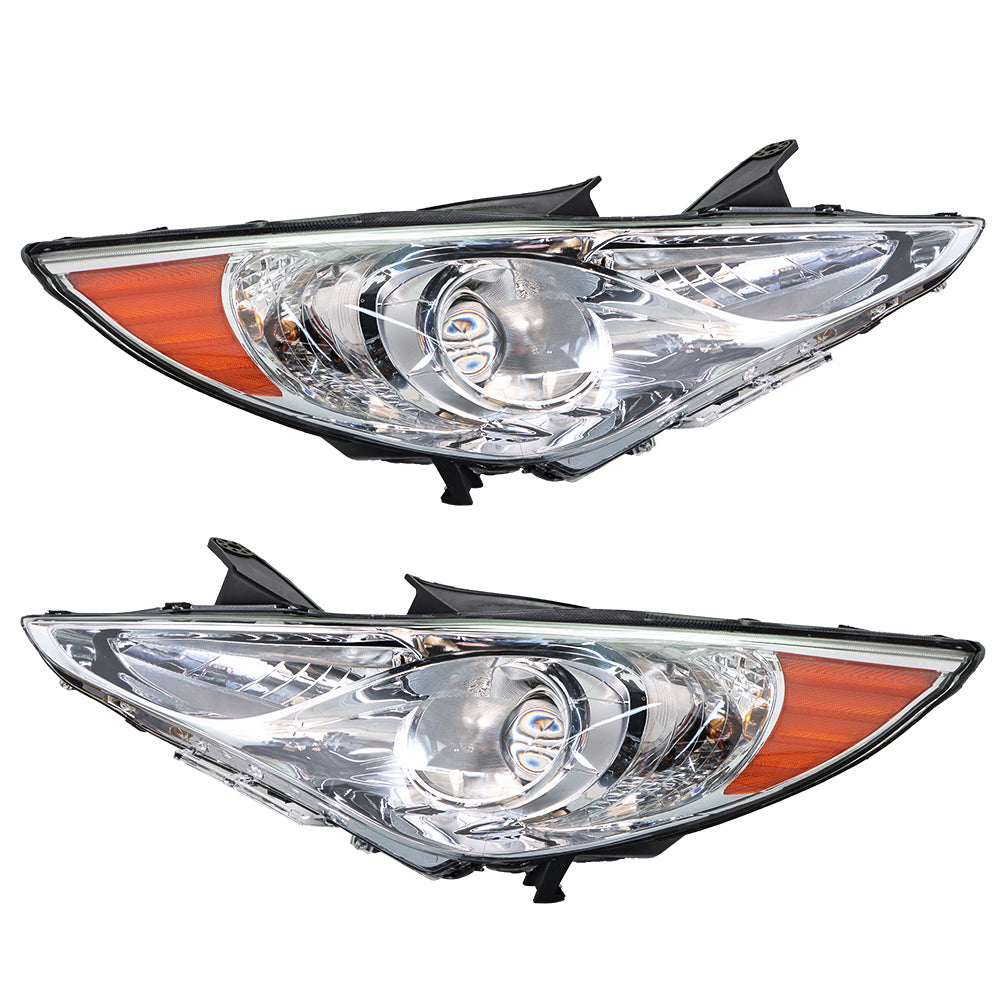 For 2011-2014 Sonata Amber Corner Projector Headlight Head Lamps Kits Clear Lens