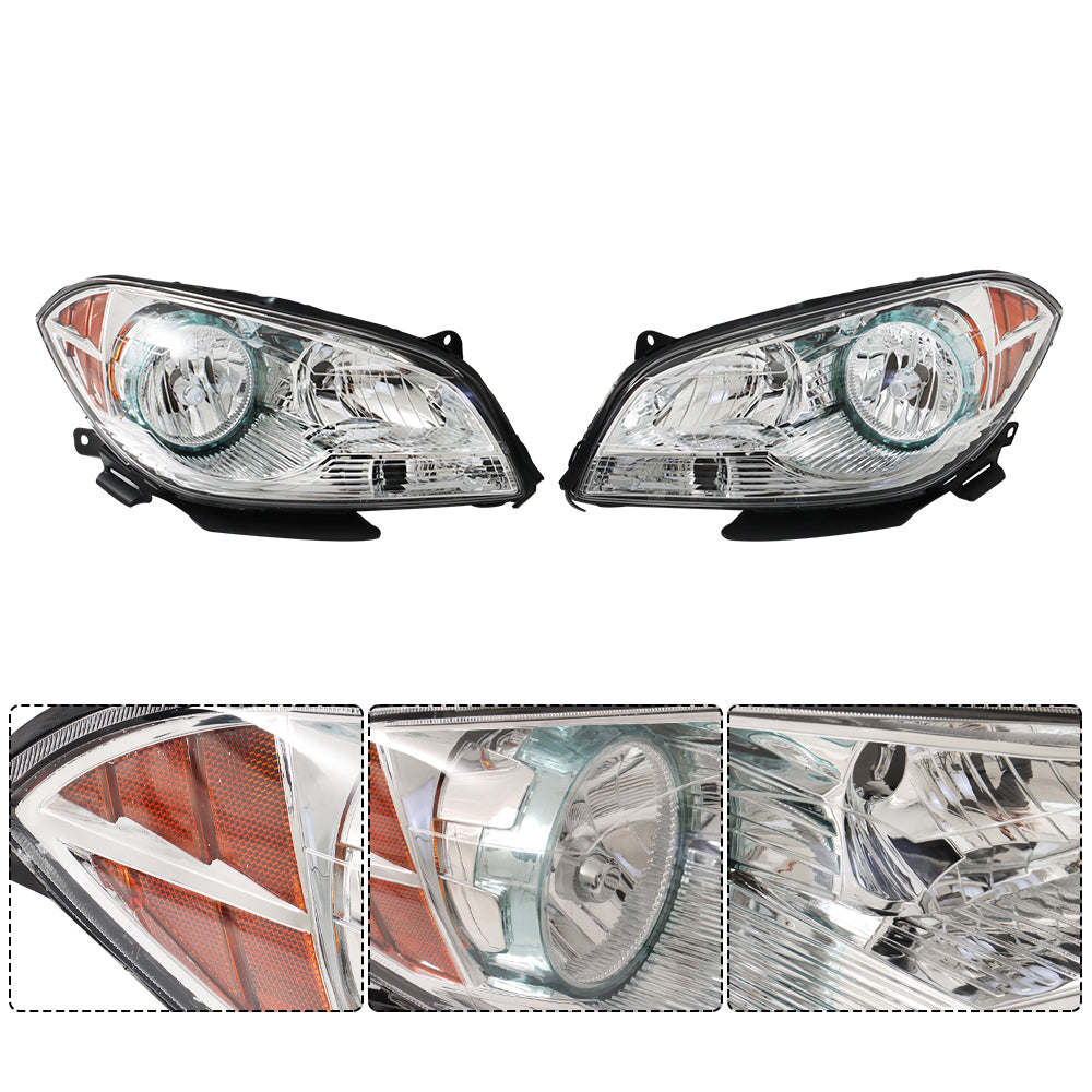 Left + Right Headlights For 2008-2012 Chevy Malibu Headlamp One Pair Clear Lens