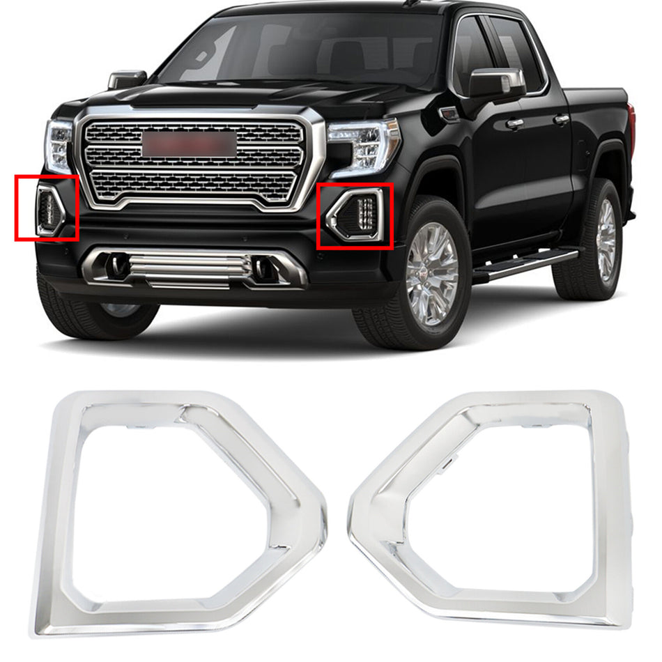 labwork Front Bumper Fog Light Outer Bezel Cover Chrome Replacement for 2019-2021 GMC Denali SLT AT4 Left+Right Side(Driver & Passenger Side)