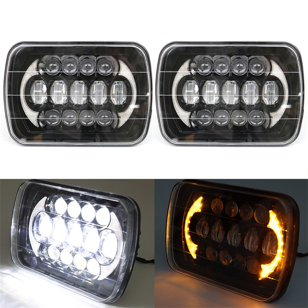 Labwork LED Headlight Beam Halo DRL For Jeep Wrangler Cherokee Pair 5X7" 7x6''