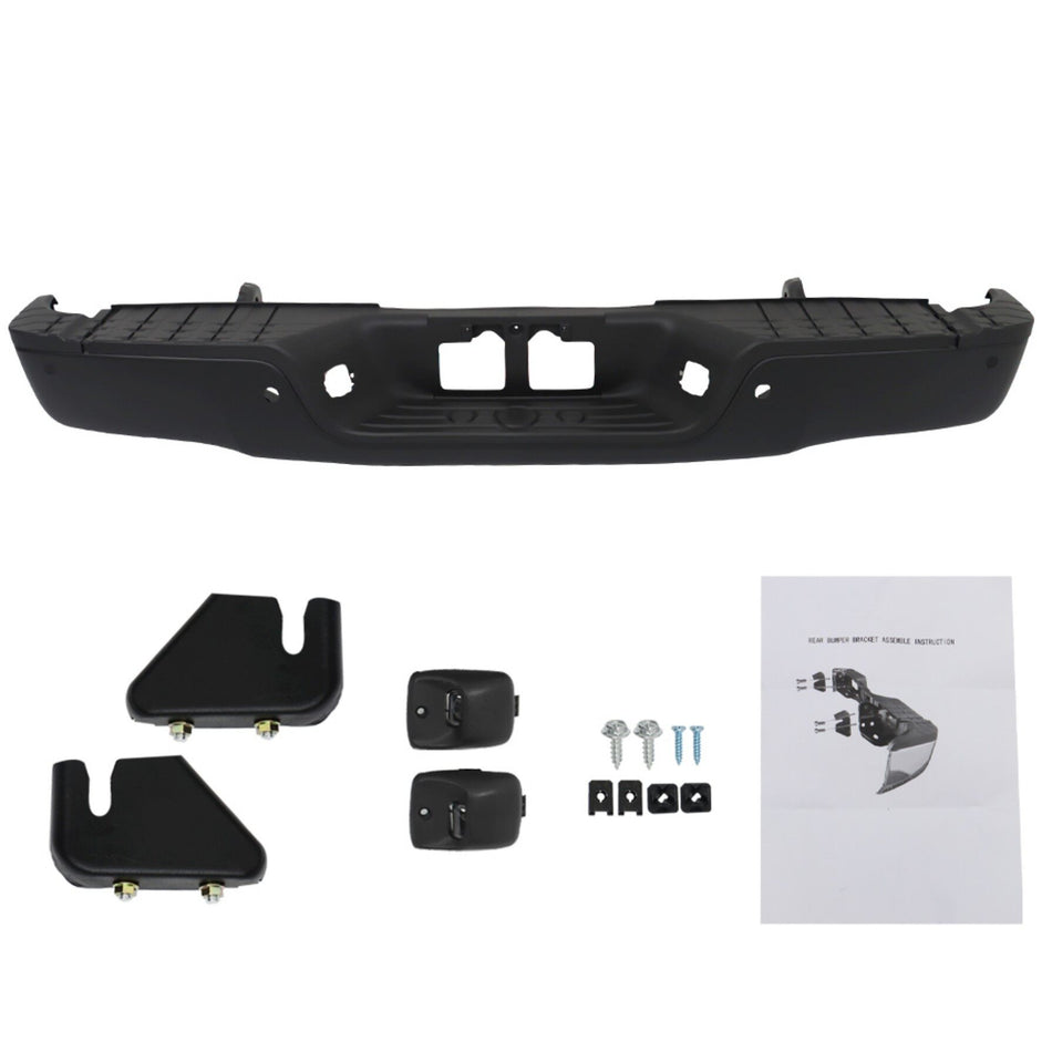 labwork Black Rear Step Bumper Replacement for 2007-2013 Toyota Tundra with Parking Aid Sensor Holes