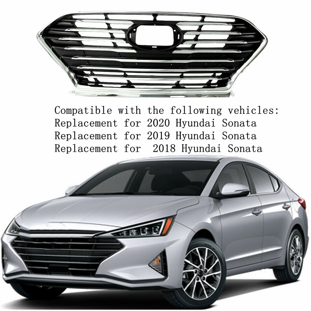 Silscvtt Front Bumper Center Grille For 2018-2020 Hyundai Sonata Chrome＆Black