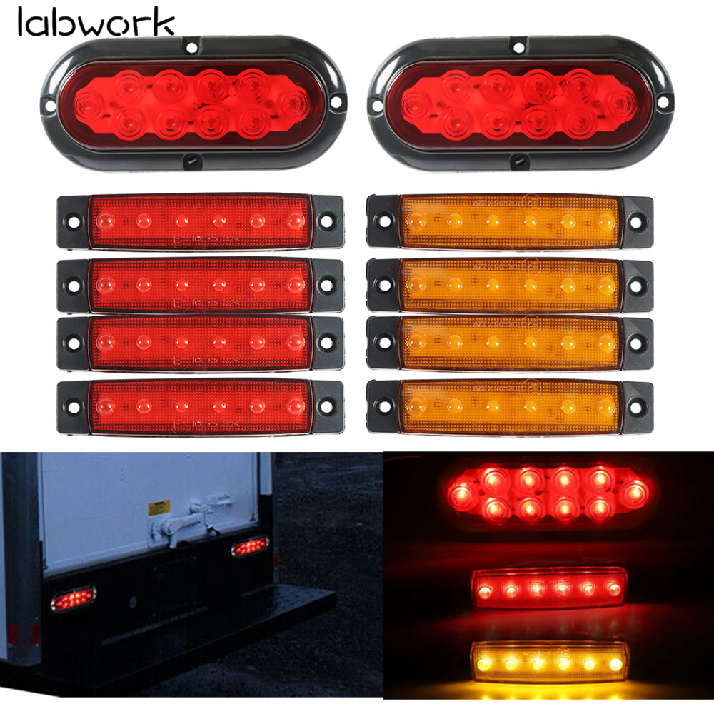 10× LED Upgrade Rear Waterproof Red Truck Boat Trailer Marker Tail Light Kit Lab Work Auto