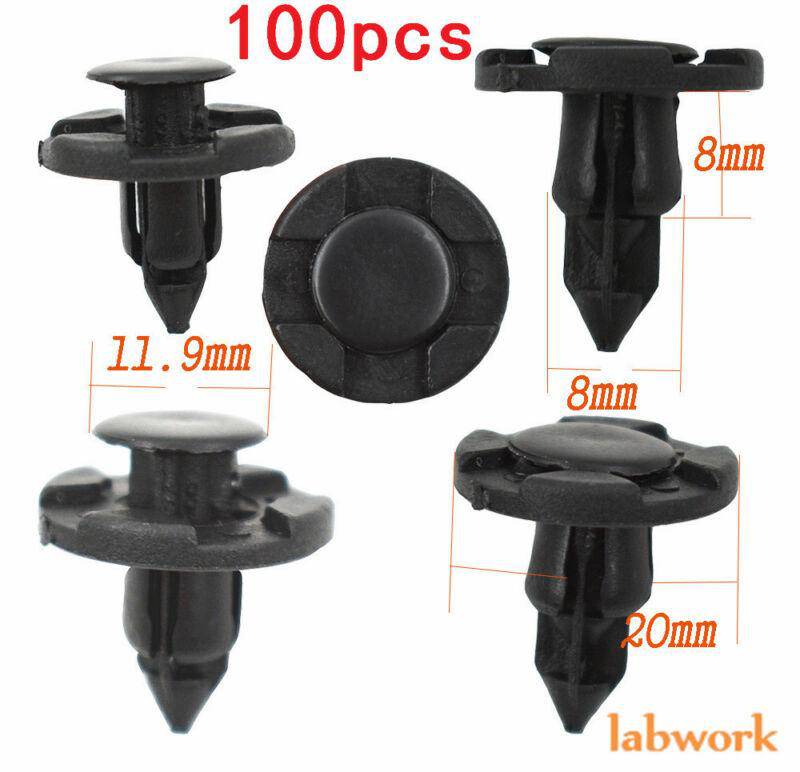 100x Bumper Clips 8mm Plastic Rivet Fastener Mud Flaps Fender Push for NISSAN US Lab Work Auto