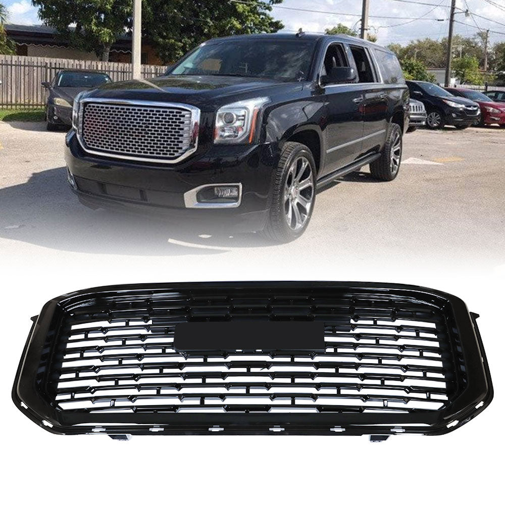 Mesh Hood Upper Grille For 2015-2020 GMC Yukon Denali SLE Sport Black Gloss