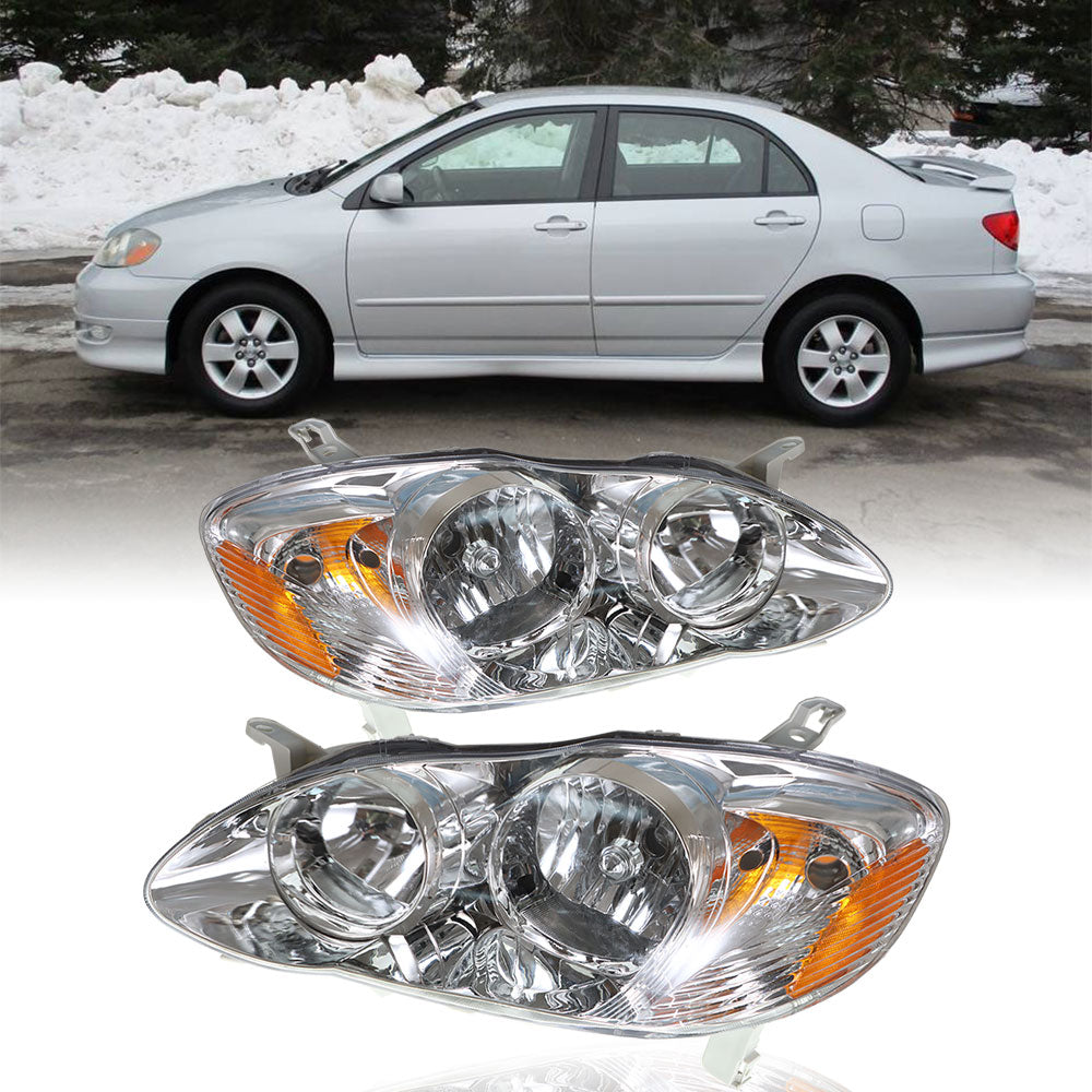 Labwork LH+RH Headlights Fit For 2003-2008 Toyota Corolla Halogen Chrome Lamps