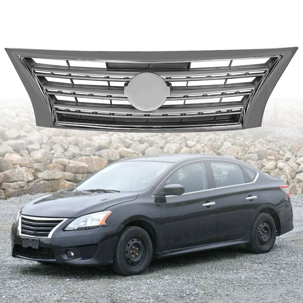 Labwork Front Upper Grille w/2 Supports For 2013-2015 Nissan Sentra Chrome