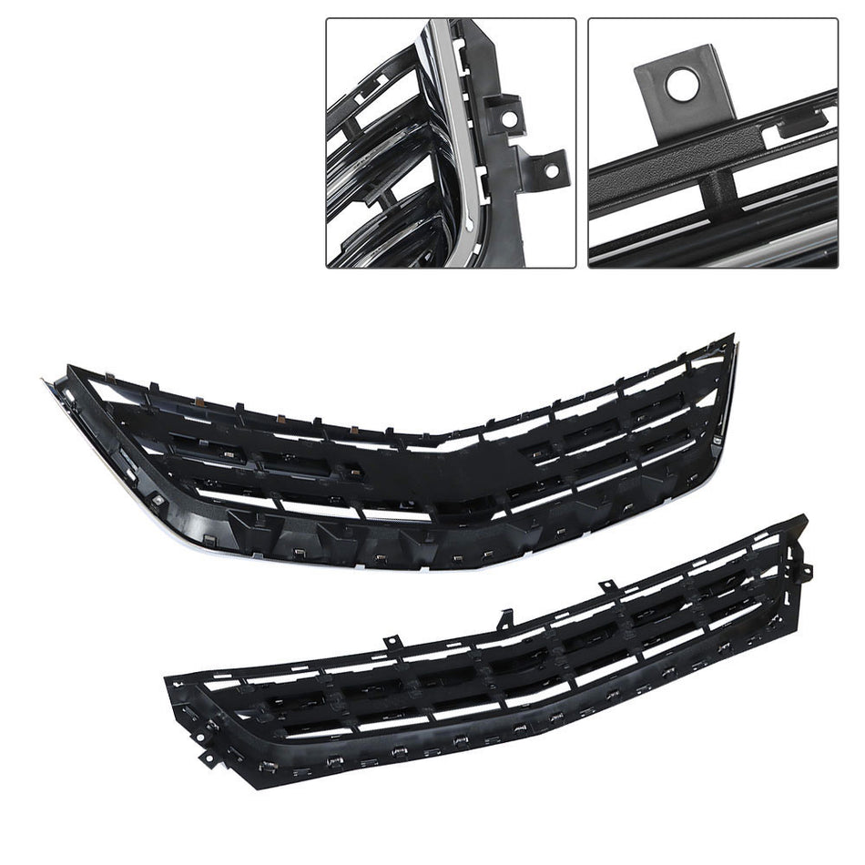 Labwork Front Grille For 2014-2020 Chevrolet Impala Black Chrome Upper Lower Plastic