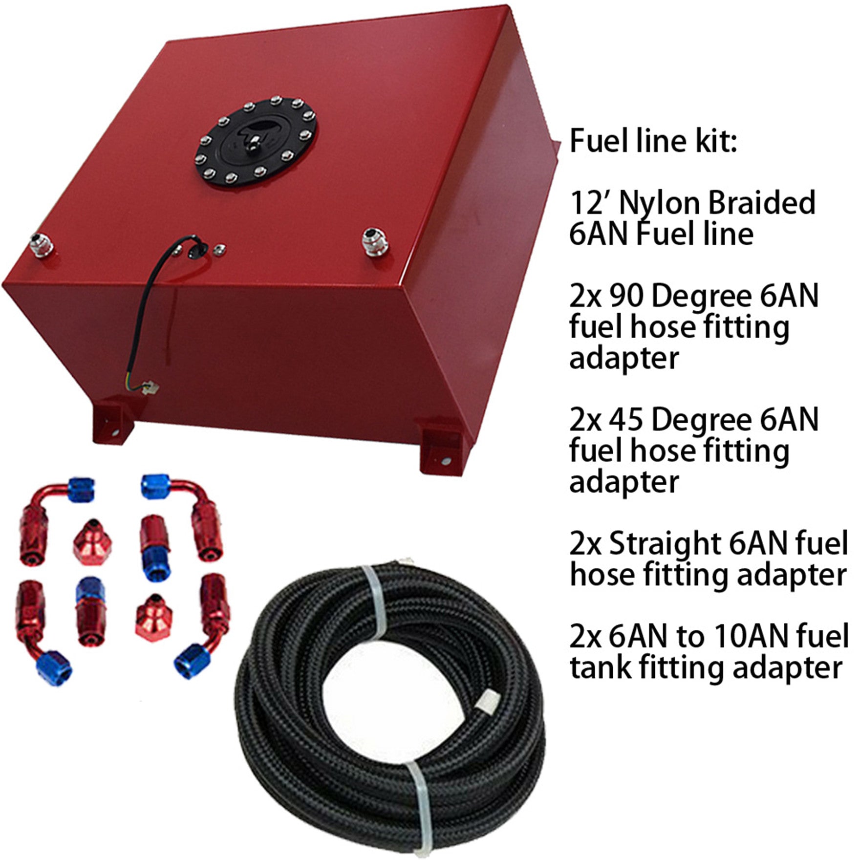 15 Gallon Aluminum Fuel Cell Gas Tank+Cap+Level Sender+Fuel Line Kit Red Lab Work Auto