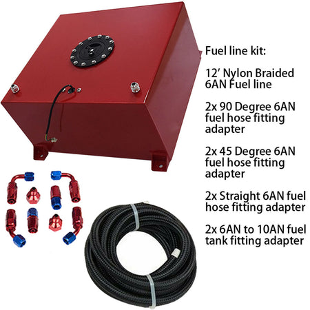 15 Gallon Aluminum Fuel Cell Gas Tank+Cap+Level Sender+Fuel Line Kit Red Lab Work Auto