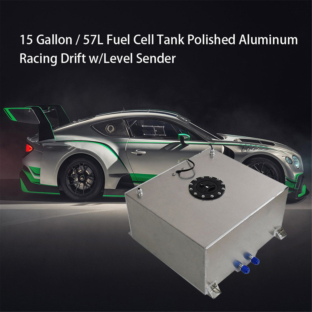 15 Gallon Polished Aluminum Racing Drift Fuel Cell Tank+Level Sender Lab Work Auto