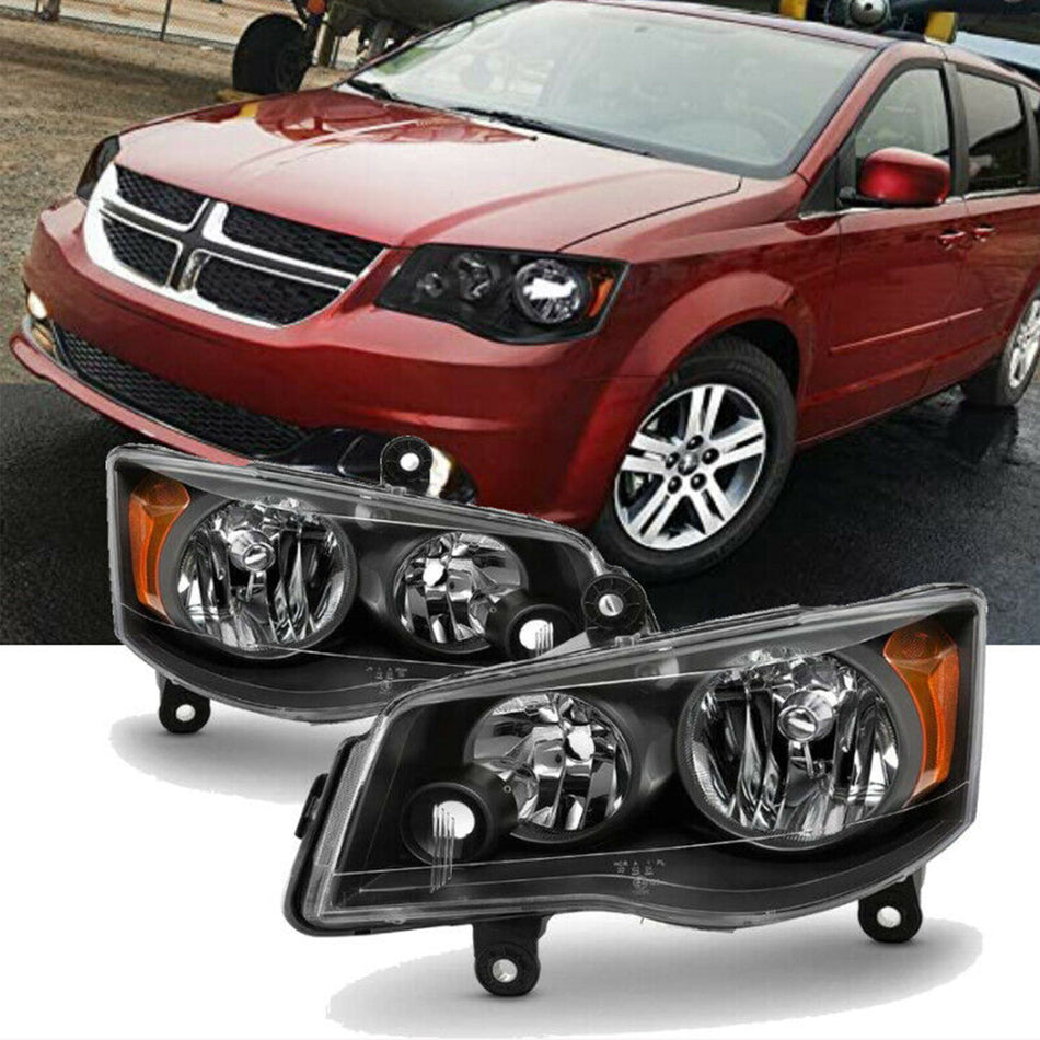 Labwork RH+LH Headlight For 2011-2018 Grand Caravan 2008-2016 Town&Country Black