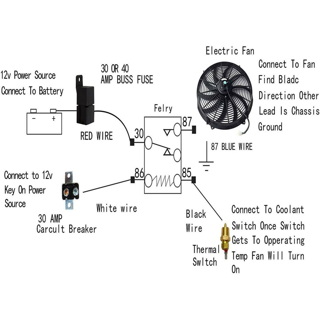 16" Electric Radiator Fan High 3000 CFM Thermostat Wiring Switch Relay Kit 12V Lab Work Auto 