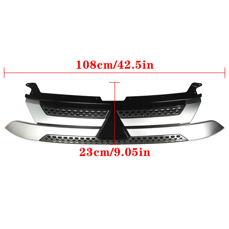 Front Upper Grille For 2019-2020 Mitsubishi Outlander Black & Silver Plastic