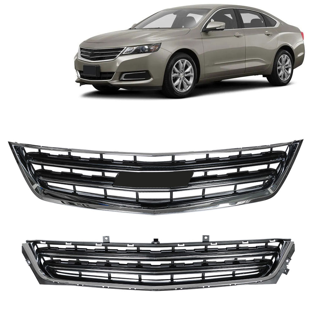 Labwork Front Grille For 2014-2020 Chevrolet Impala Black Chrome Upper Lower Plastic