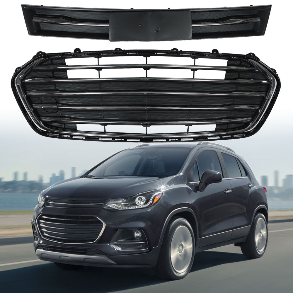 Front Bumper Upper Lower Grille For Chevrolet Trax 2017-2020 Black Plastic Trim