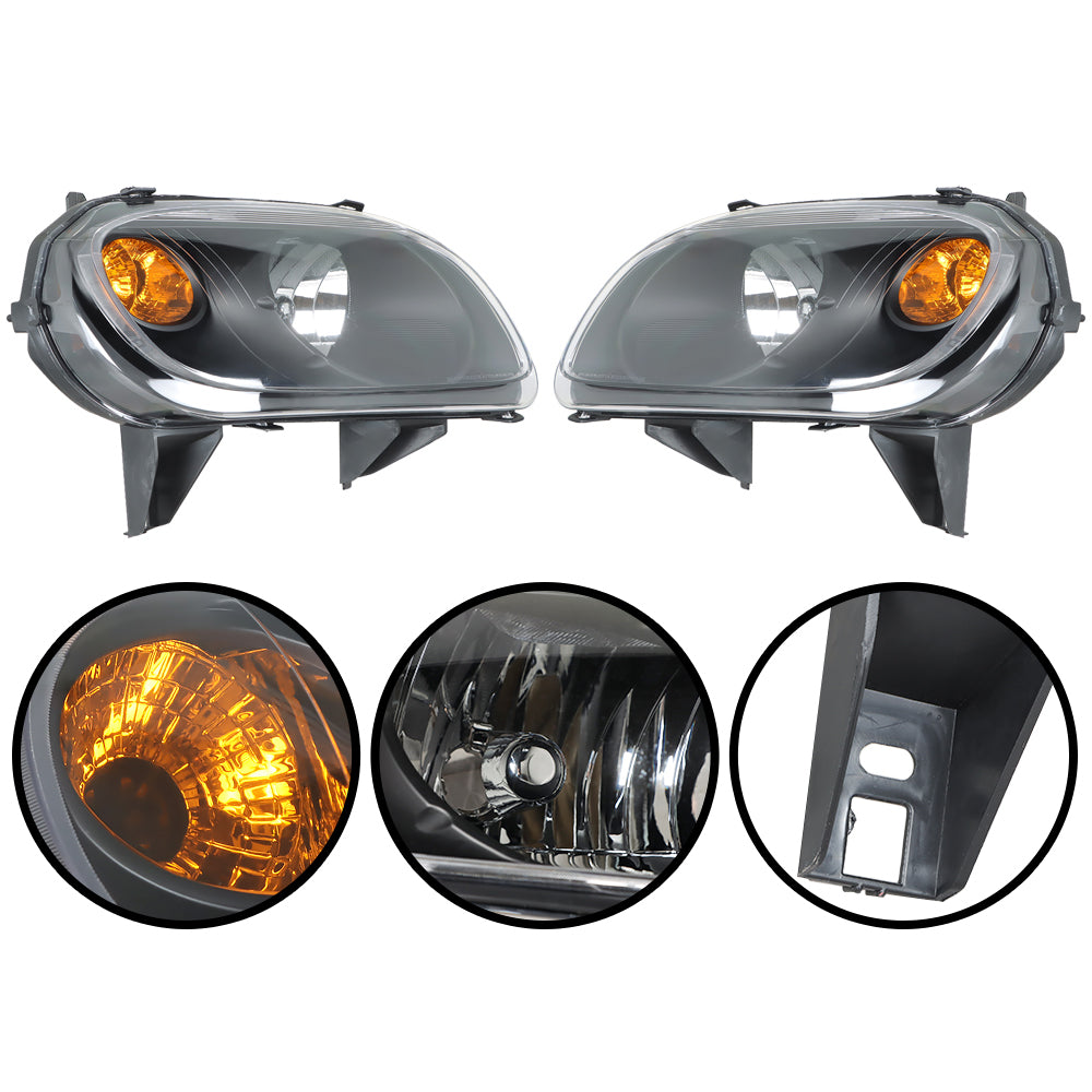 Right+Left Headlights For 2006-2011 Chevy HHR Halogen Black Housing Clear Lens