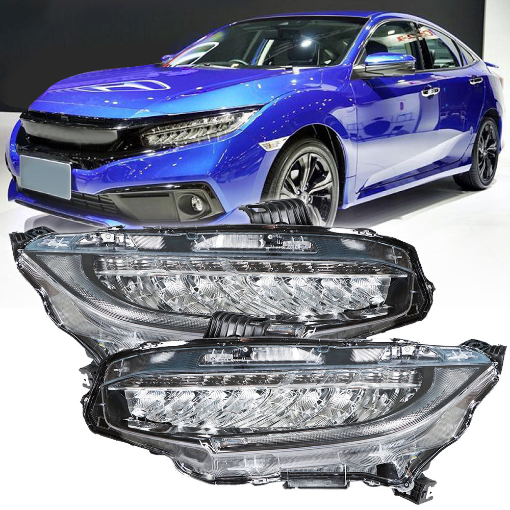 Labwork Right+Left Headlights For 2016-2019 Honda Civic Full LED DRL Clear Lens