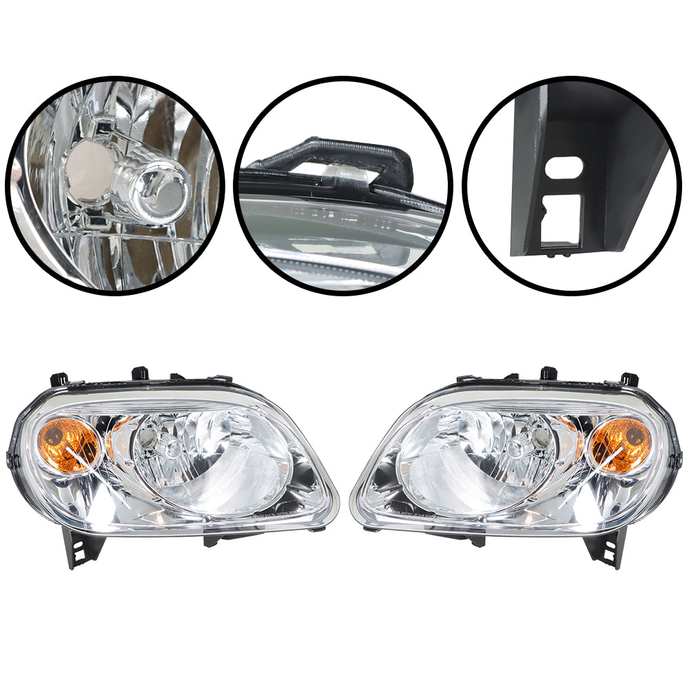 Right+Left Headlights For 2006-2011 Chevy HHR Halogen Chrome Housing Clear Lens