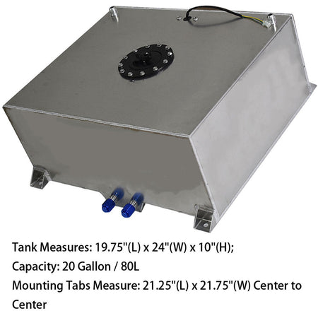 20 Gallon Lightweight Polished Aluminum Race Drift Fuel Cell Tank Level Sender Lab Work Auto