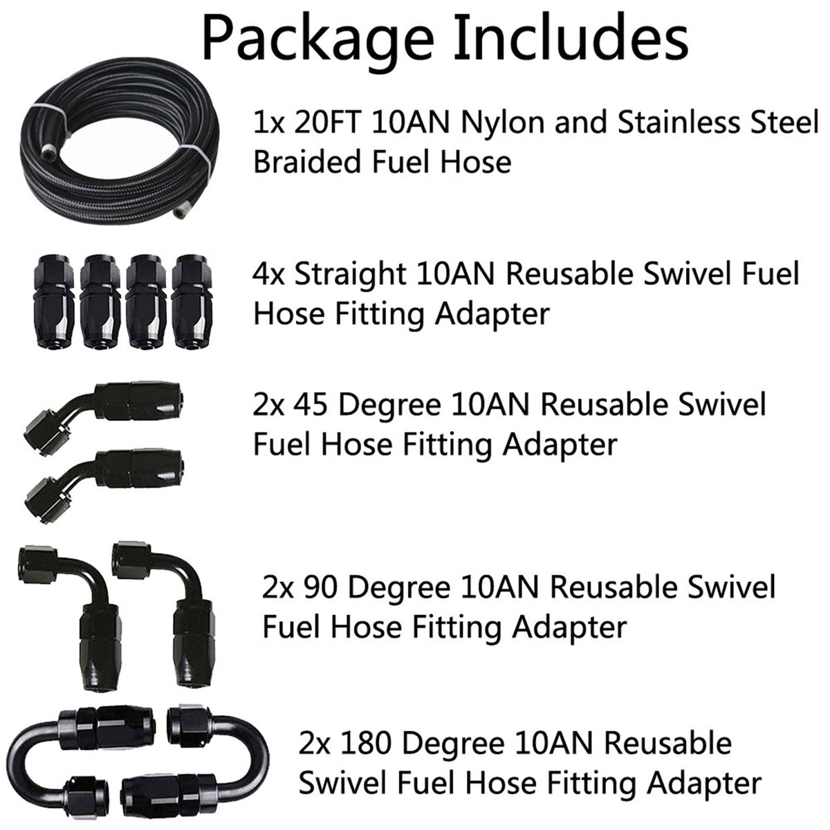 20FT Braided Fuel Hose Line & 10AN Swivel Hose End Fitting Kit Black Lab Work Auto