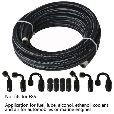 20FT Braided Fuel Hose Line & 10AN Swivel Hose End Fitting Kit Black Lab Work Auto