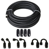 20FT Braided Fuel Hose Line & 10AN Swivel Hose End Fitting Kit Black