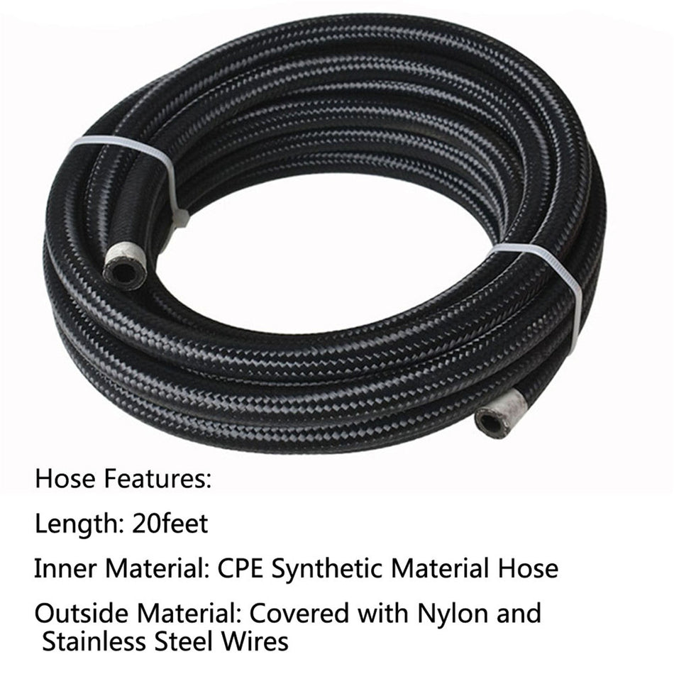 20FT Braided Fuel Hose Line & 8AN Swivel Hose End Fitting Kit Black Lab Work Auto