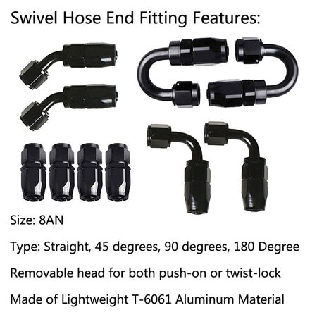 20FT Braided Fuel Hose Line & 8AN Swivel Hose End Fitting Kit Black Lab Work Auto