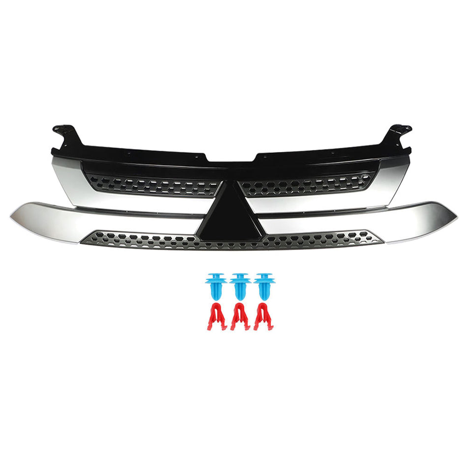 Front Upper Grille For 2019-2020 Mitsubishi Outlander Black & Silver Plastic