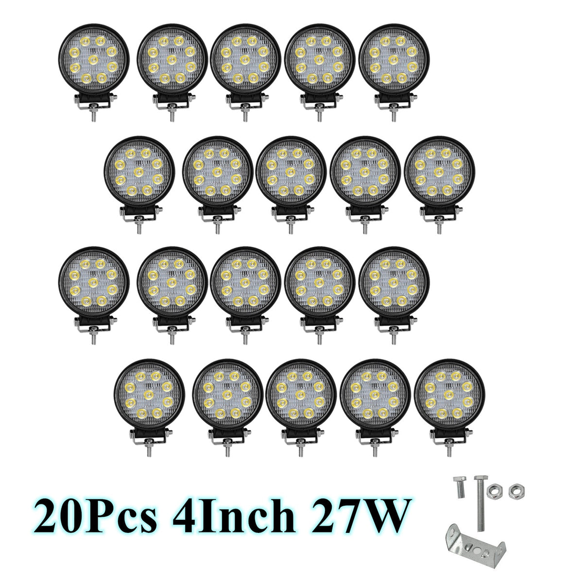 20x 540W 27W Round Flood LED Work Light Bar Offroad Driving Lamp SUV Boat Truck Lab Work Auto