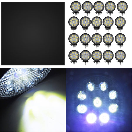 20x 540W 27W Round Flood LED Work Light Bar Offroad Driving Lamp SUV Boat Truck Lab Work Auto